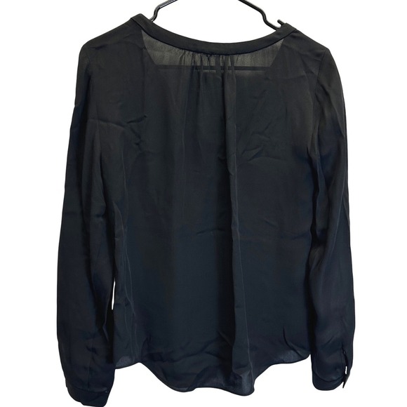 Babaton Aritzia Silk Semi Sheer Blouse Top Size Small Black Long Sleeve V-Neck - Picture 2 of 4